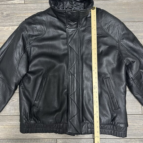 VTG John Ashford Leather Bomber Jacket Large Black Genuine New Zealand Lambskin - Picture 9 of 16